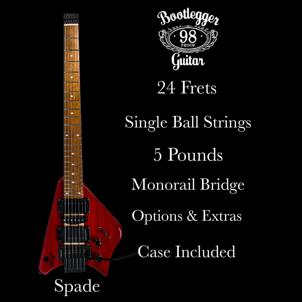 Headless Electric Travel Guitar with Hard Case V833338