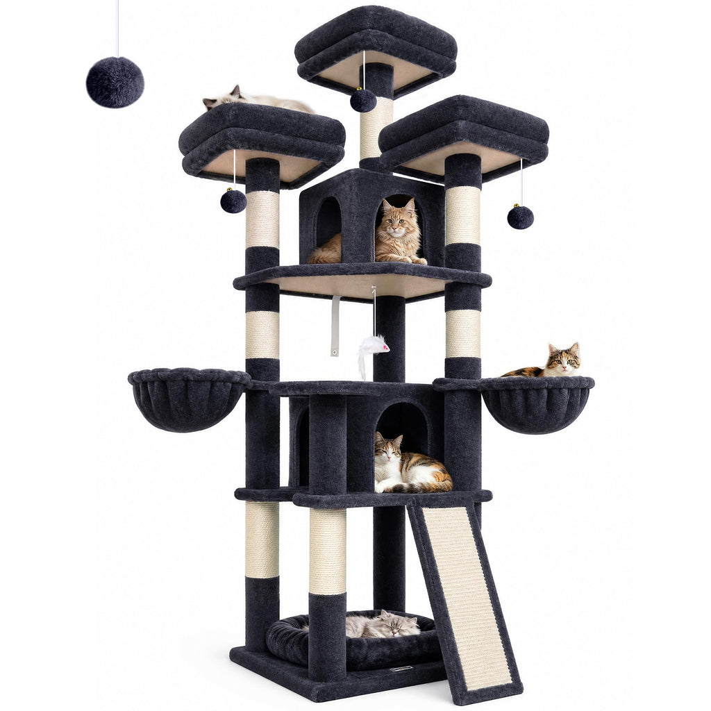 70 Inch Dark Gray Cat Tree with Scratching Post U602932