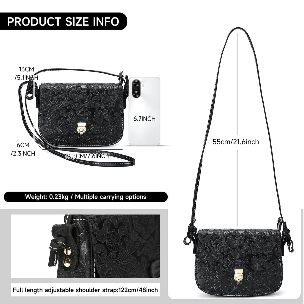 Genuine Leather Floral Embossed Crossbody Bag X567