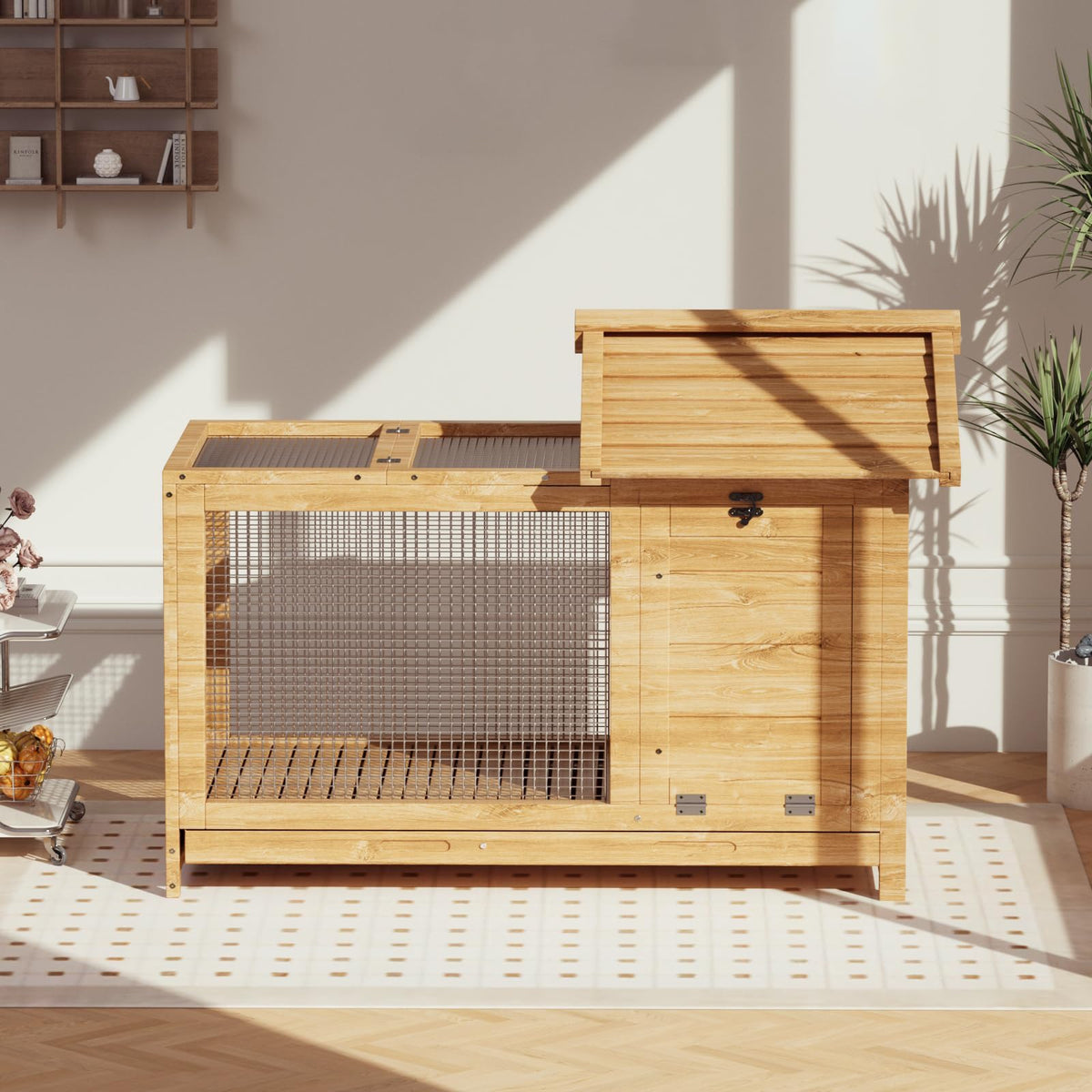 2-Story Wooden Rabbit Hutch & Chicken Coop on Wheels I10775
