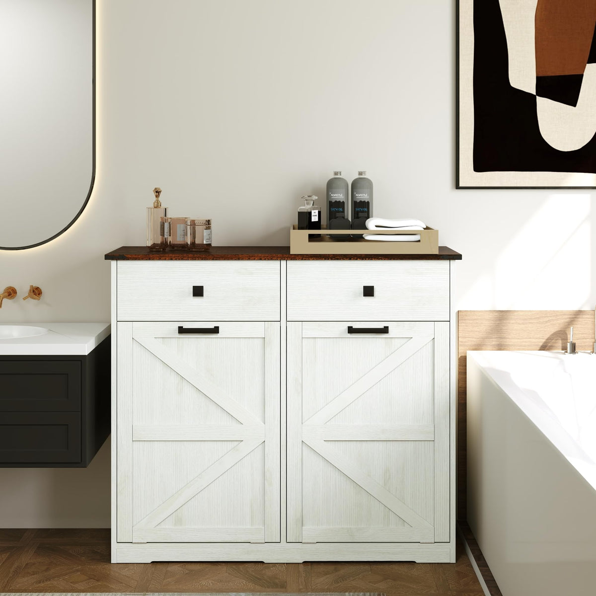 White 20 Gallon Wooden Tilt Out Trash Cabinet V93399