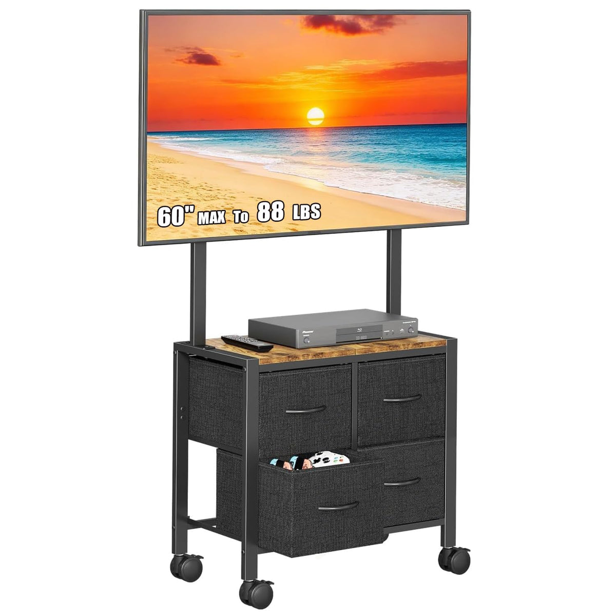Mobile TV Cart Rolling TV Stand with 4 Drawer for 23-60 inch Screens J575490