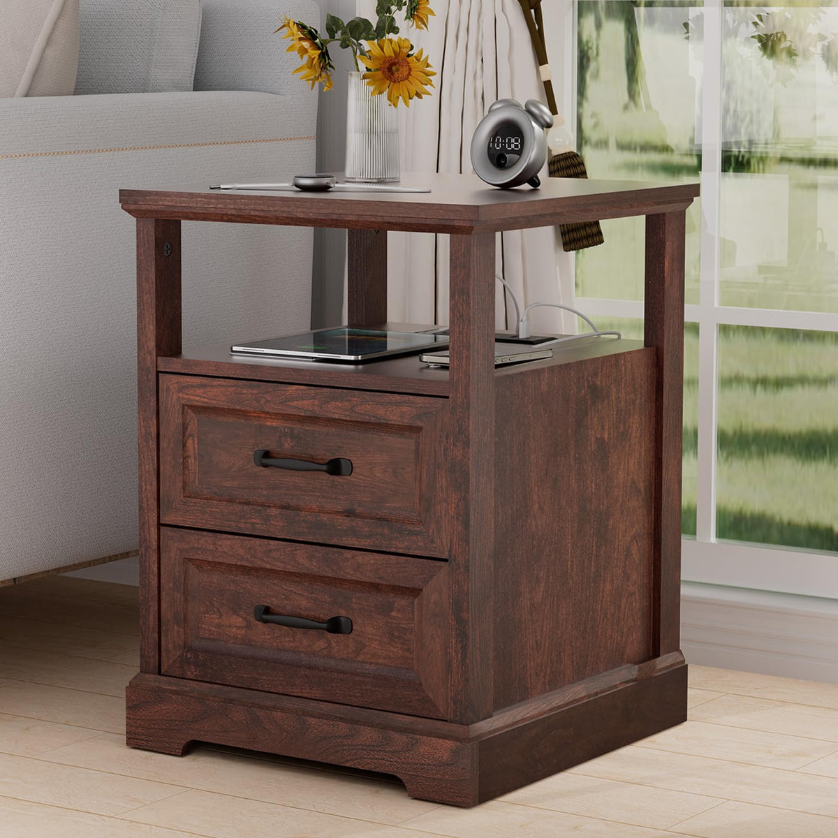 18'' Wood Nightstand with Charging Station K6617