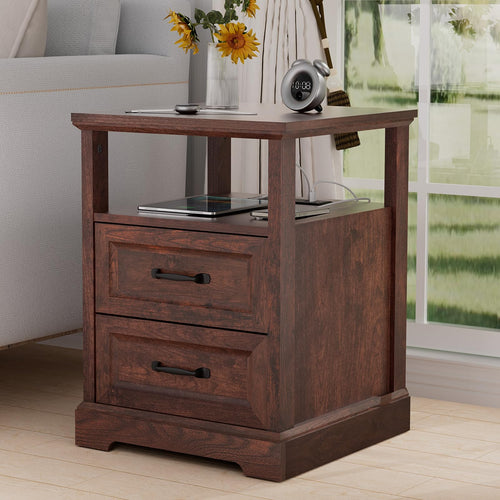18'' Wood Nightstand with Charging Station K6617