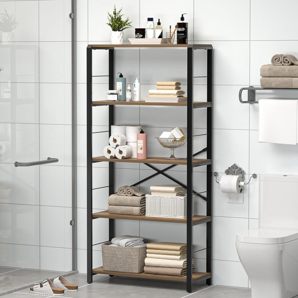 5 Tier Wood and Metal Bookshelf I214959