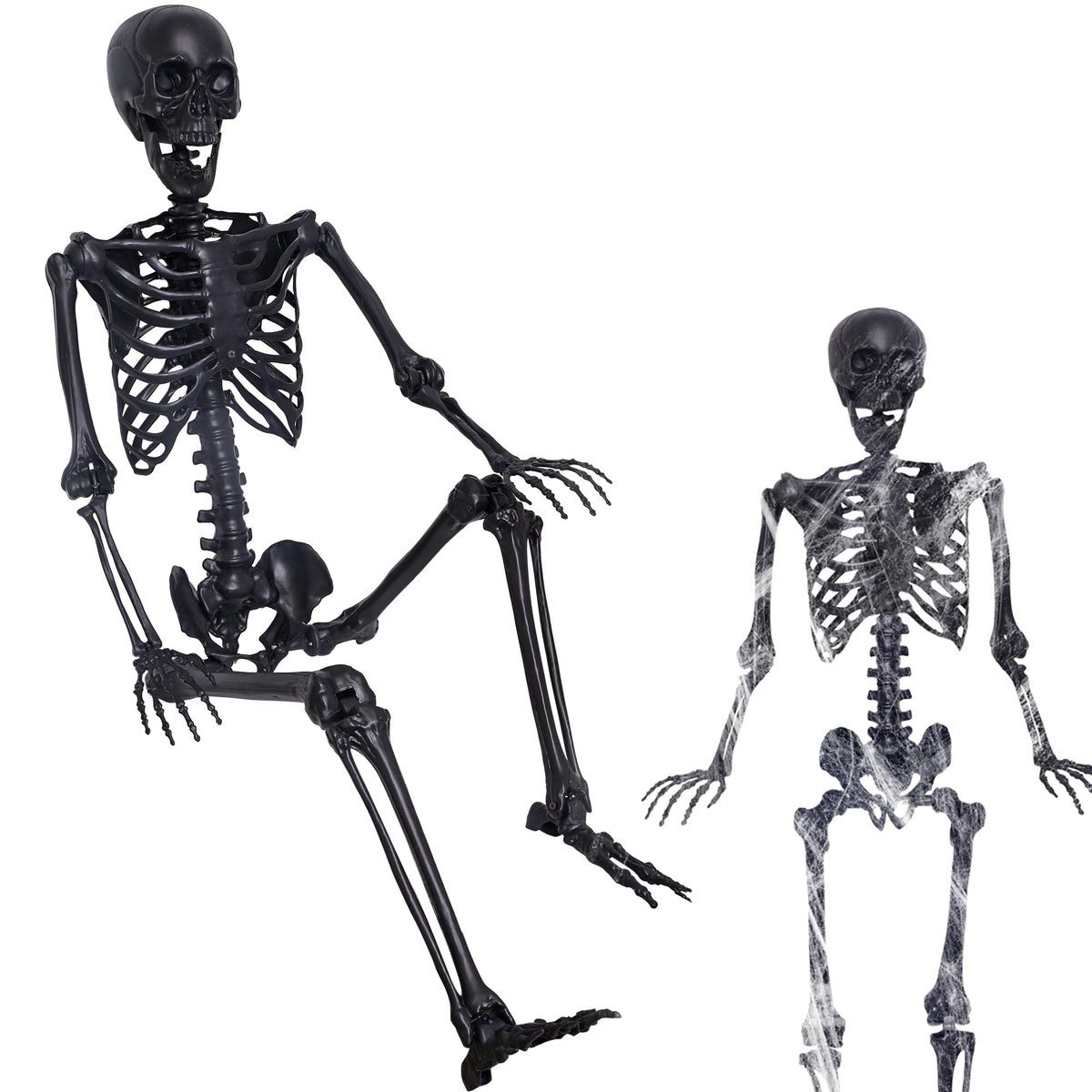 5.4Ft Poseable Skeleton with Spider Webs and Fake Spiders J9511