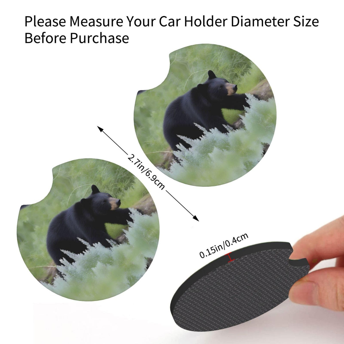 Black Bear Rubber Car Coasters Set of 2 S642078