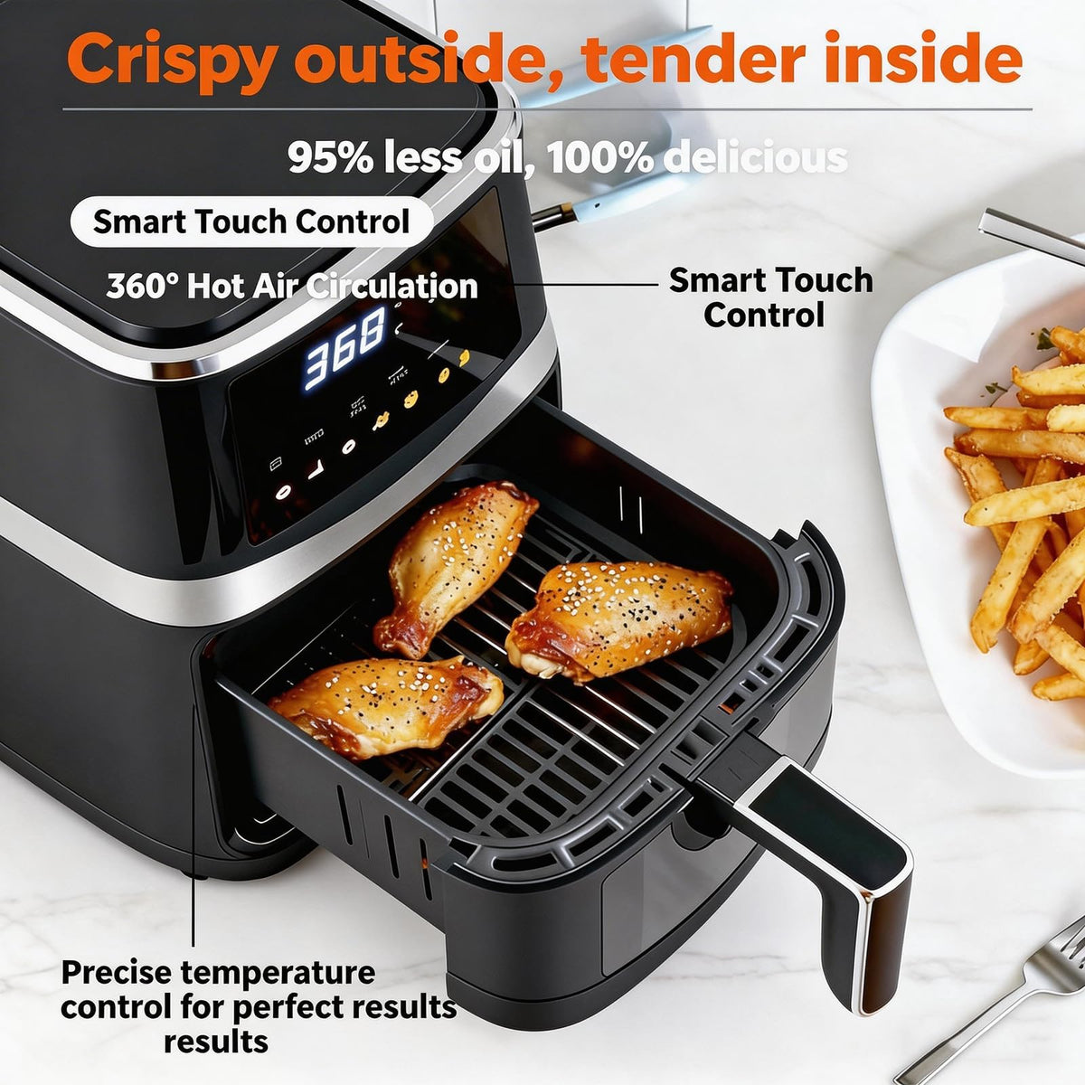 6 QT Family Size Air Fryer with Visible Cooking Window L575