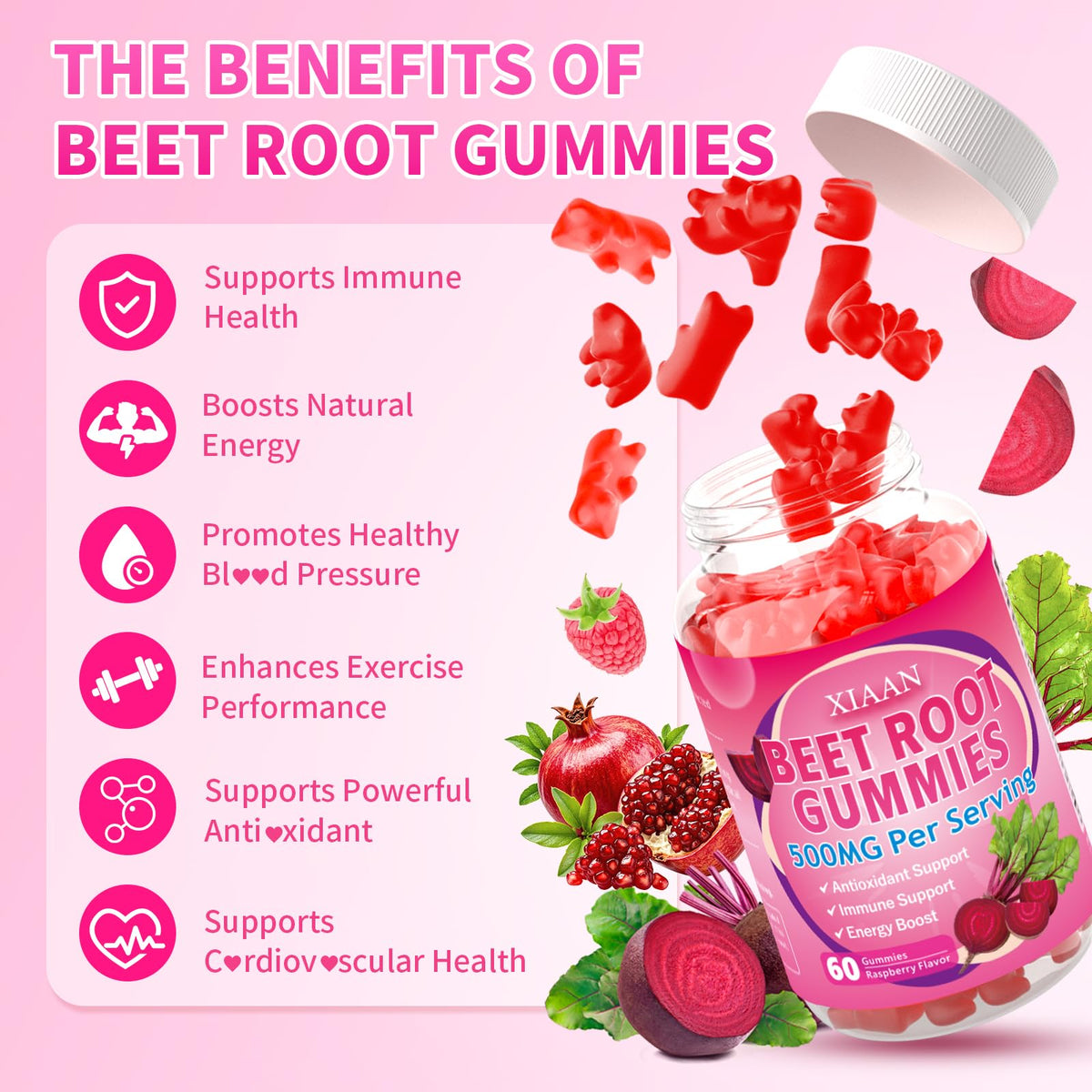 Sugar-Free Vegan Beet Root Gummies 60 Count X30581