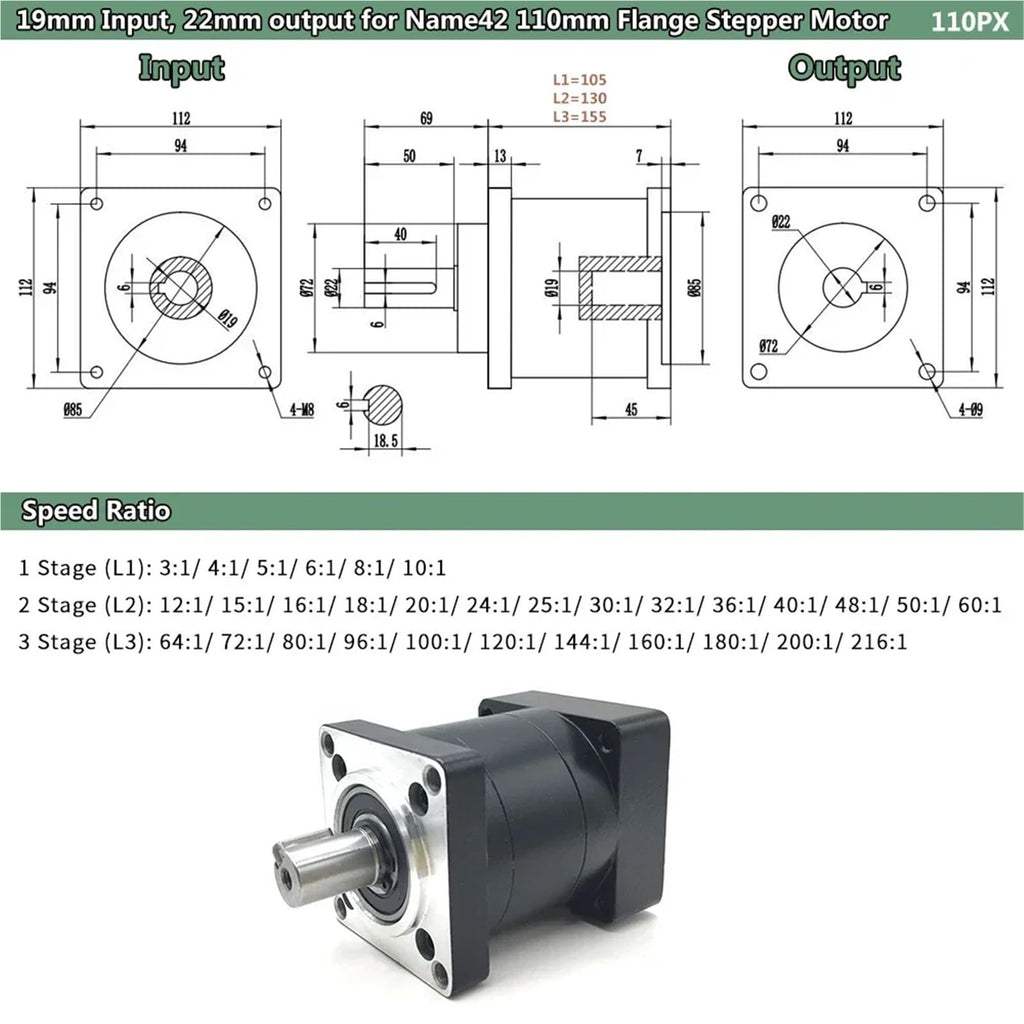 Nema42 110mm Planetary Reducer Gearbox Y6920