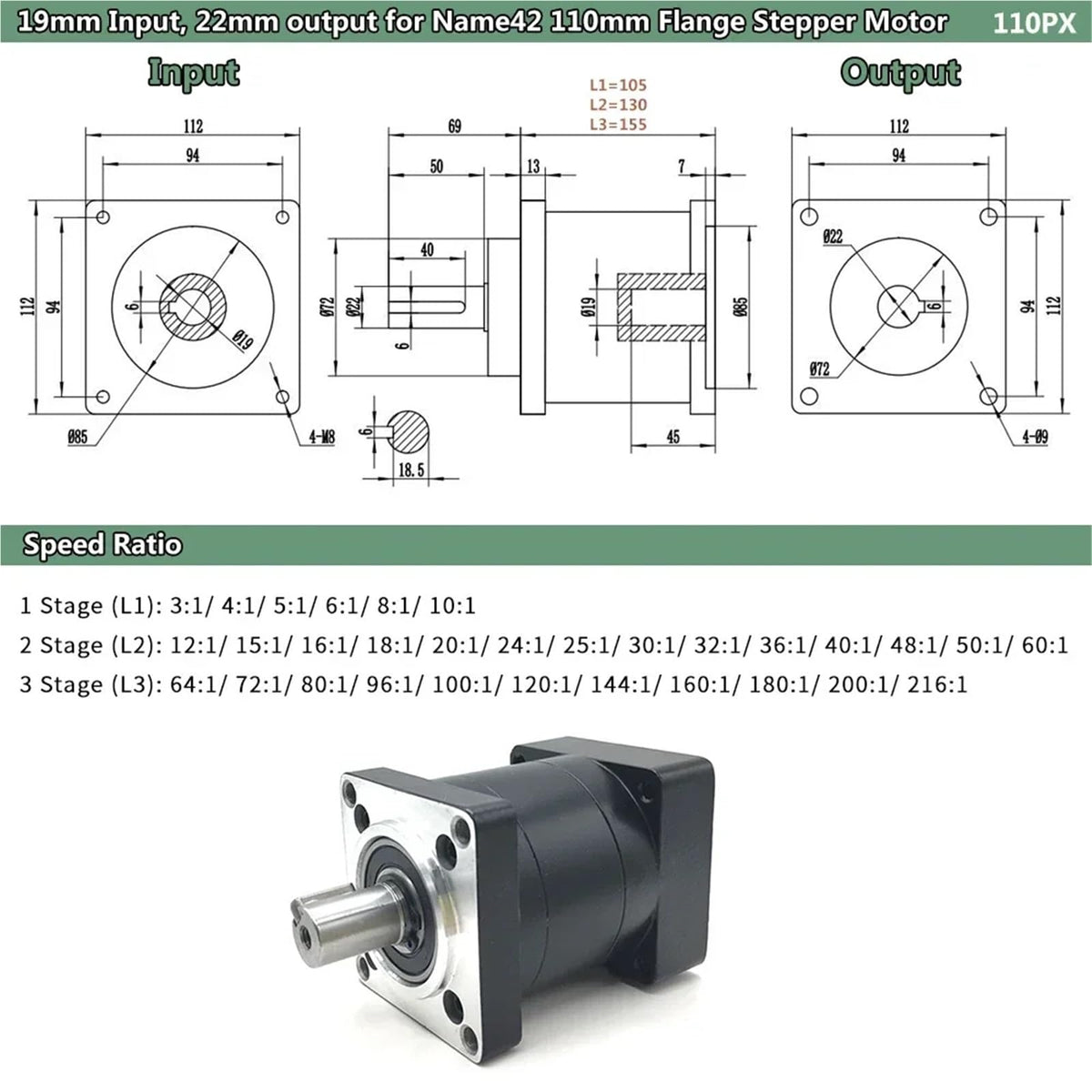 Nema42 110mm Planetary Reducer Gearbox Y6920