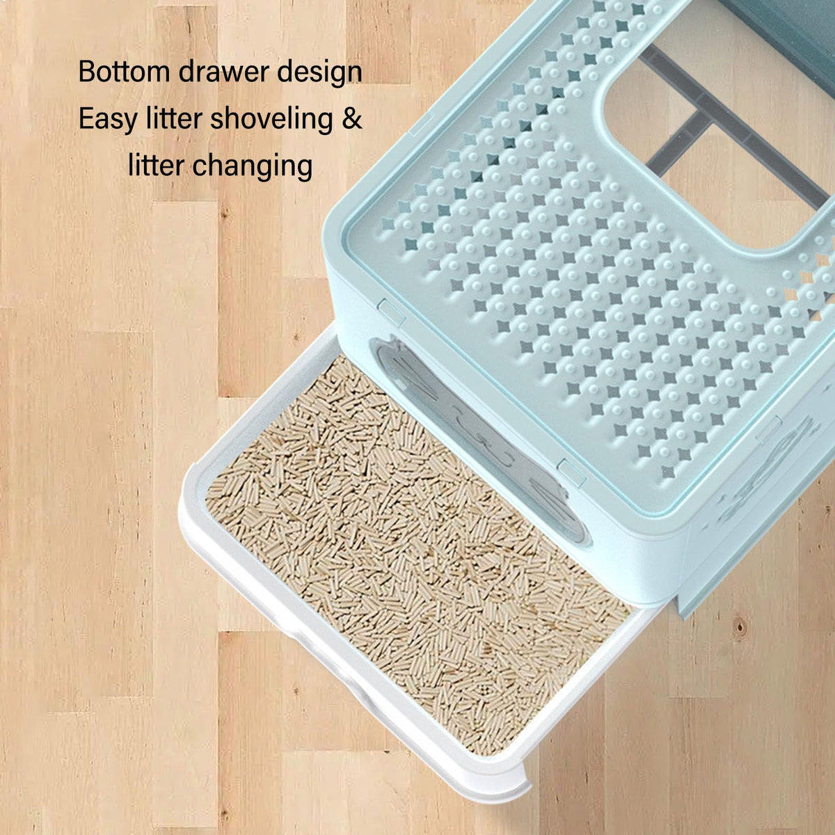Enclosed Cat Litter Box Top Entry Foldable with Lid Blue W2969