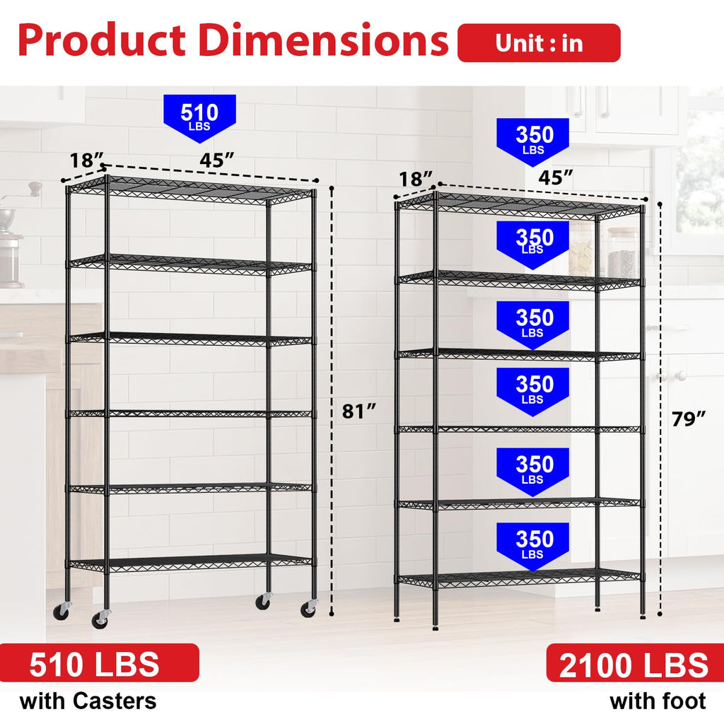6-Tier Wire Shelf with Wheels U99433