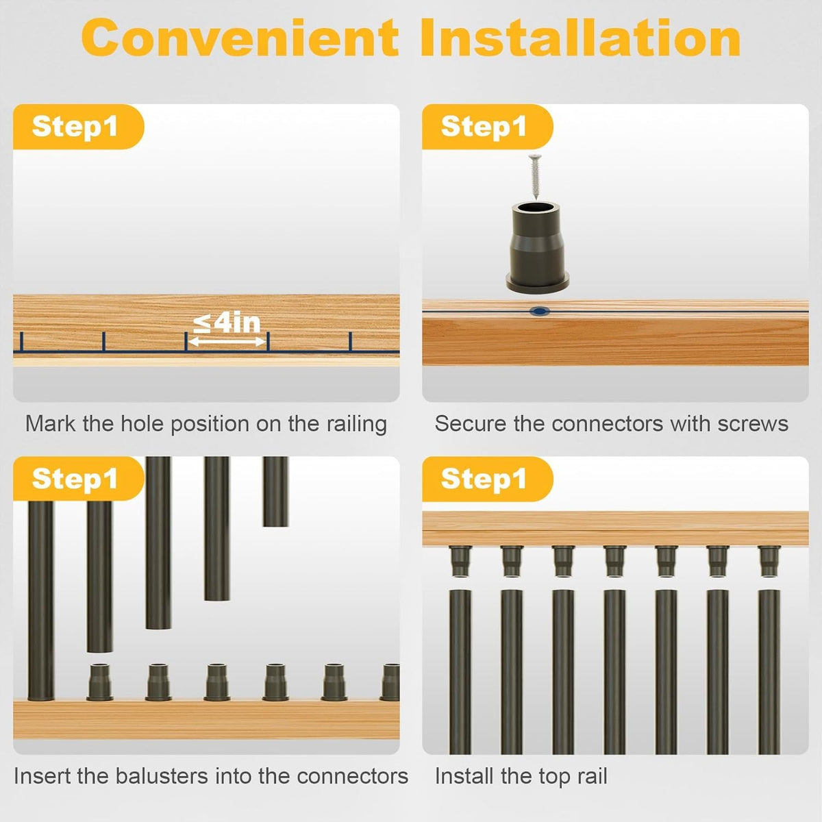 100 Pack 26" Black Aluminum Deck Balusters H8342