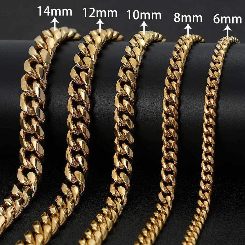 18K Gold Plated Curb Cuban Link Chain Necklace or Bracelet Stainless Steel A602