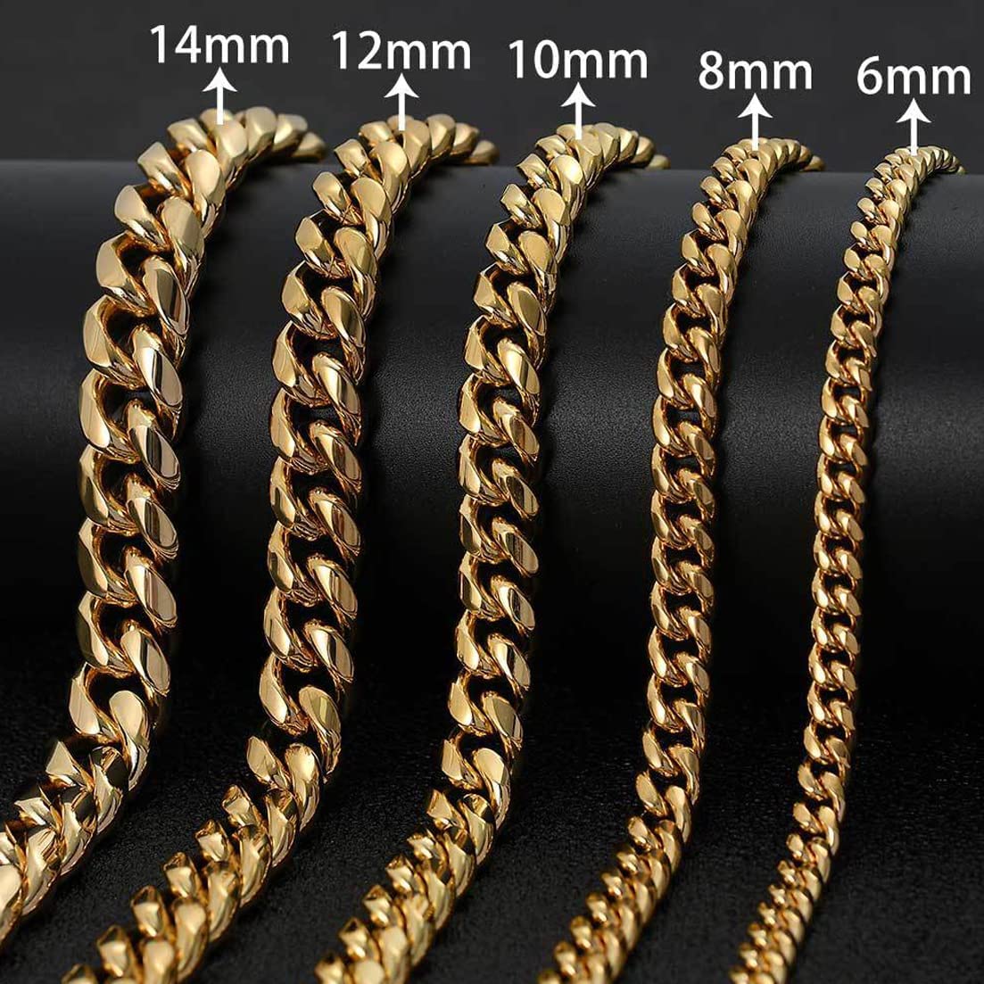 18K Gold Plated Curb Cuban Link Chain Necklace or Bracelet Stainless Steel A602