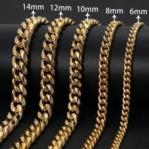 18K Gold Plated Curb Cuban Link Chain Necklace or Bracelet Stainless Steel A602