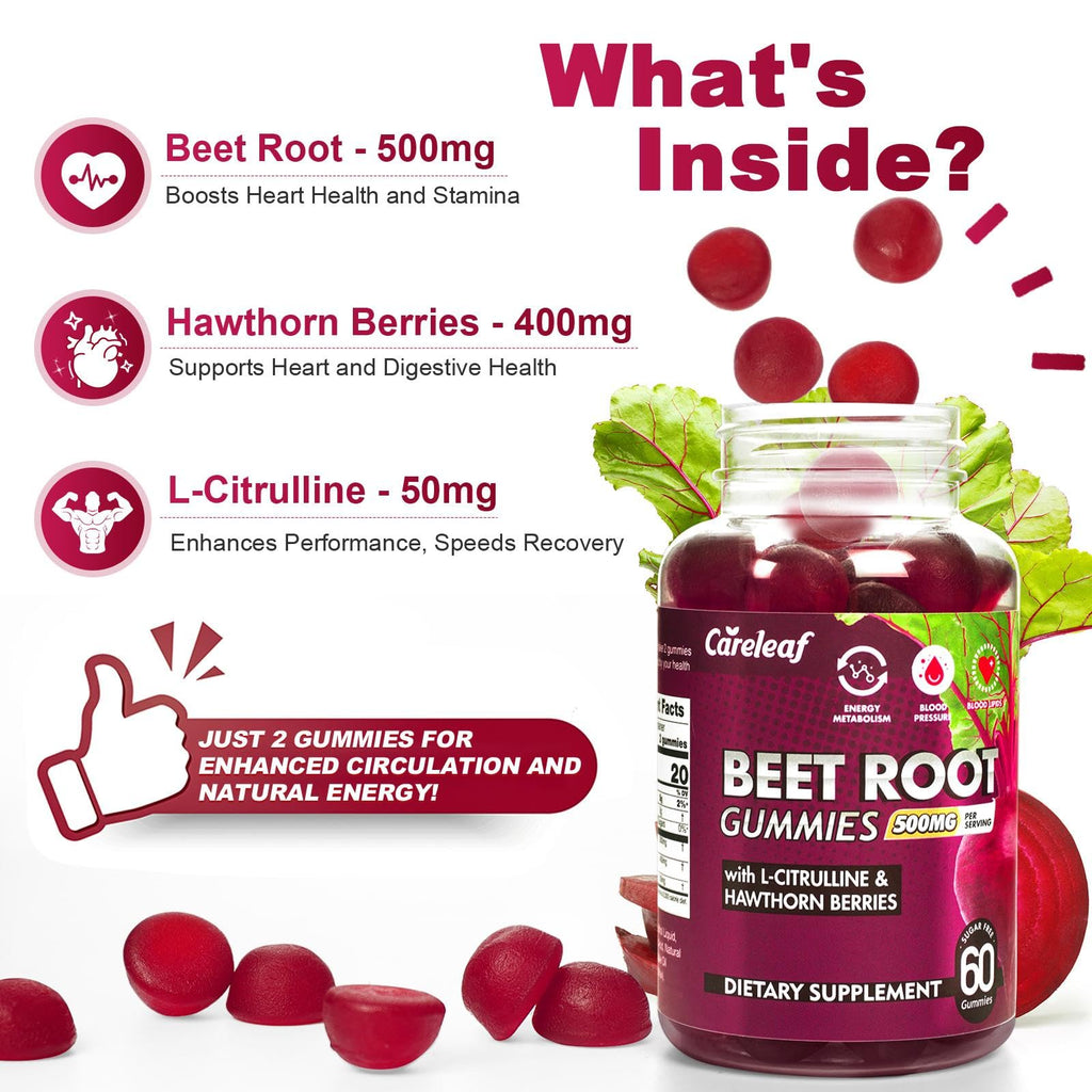 Sugar-Free Vegan Beet Root Gummies with L-Citrulline & Hawthorn Extract, 60 Count B232072