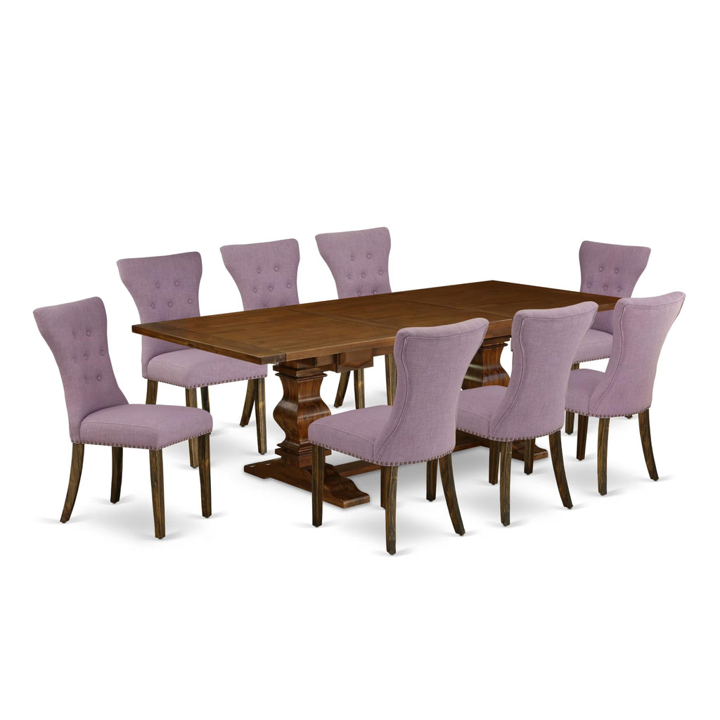 9 Piece Walnut Dining Set with 8 Upholstered Chairs W1906