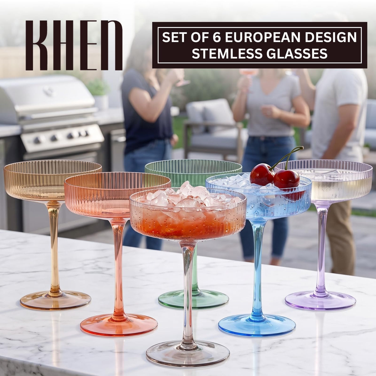 Ribbed Coupe Glasses 8oz 6 Pieces Y765