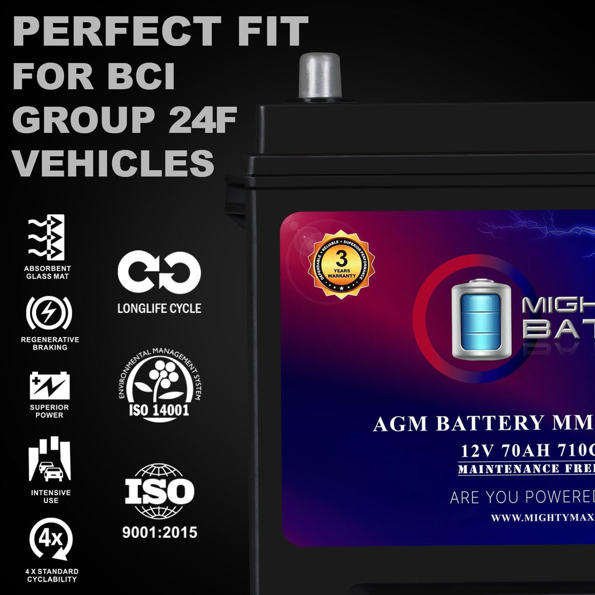 12V 70Ah AGM Replacement Battery Y896