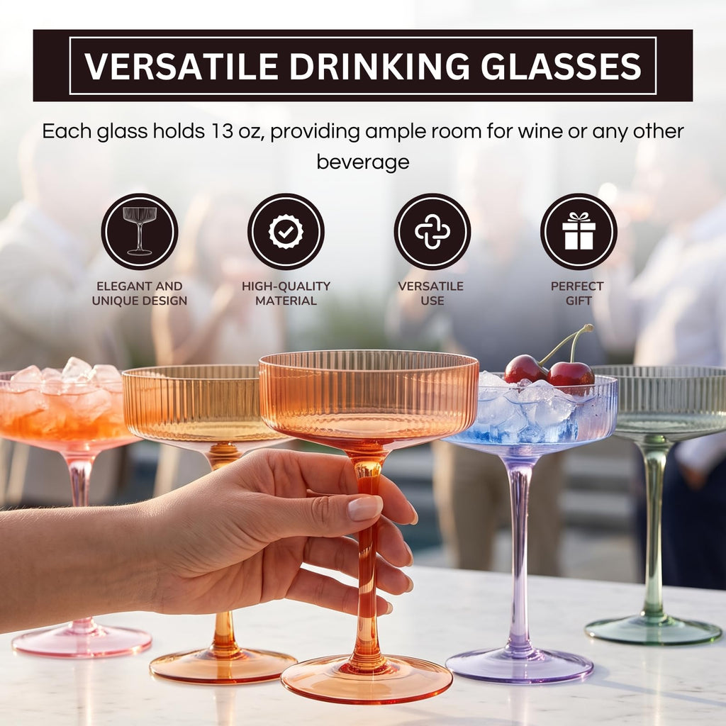 Ribbed Coupe Glasses 8oz 6 Pieces Y765
