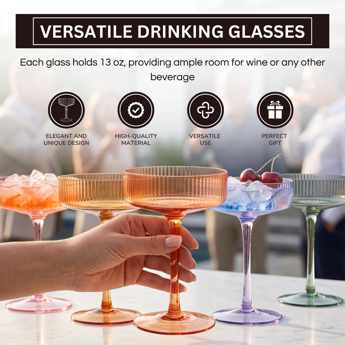 Ribbed Coupe Glasses 8oz 6 Pieces Y765