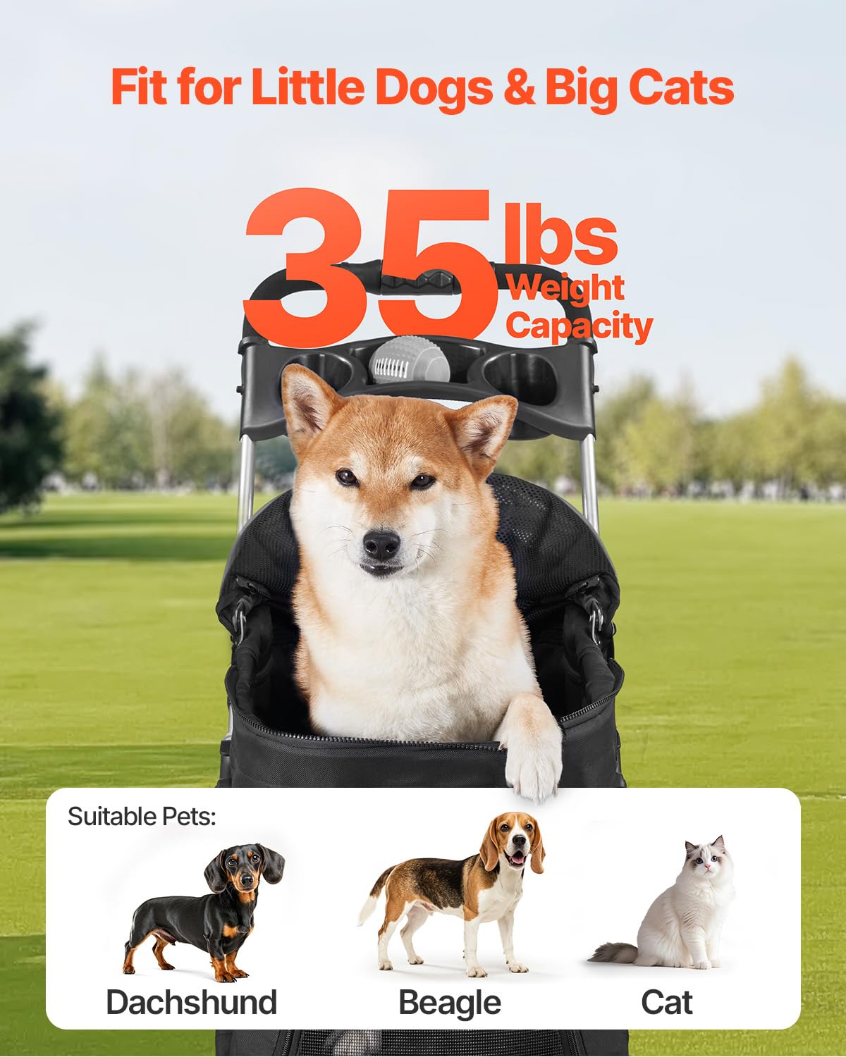 Foldable 4 Wheels Pet Stroller with Detachable Carrier L24536