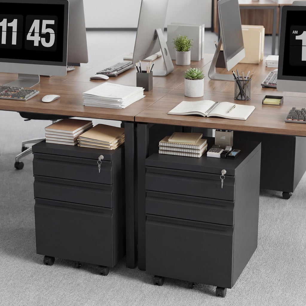 Black 3 Drawer Metal File Cabinet with Lock Q557
