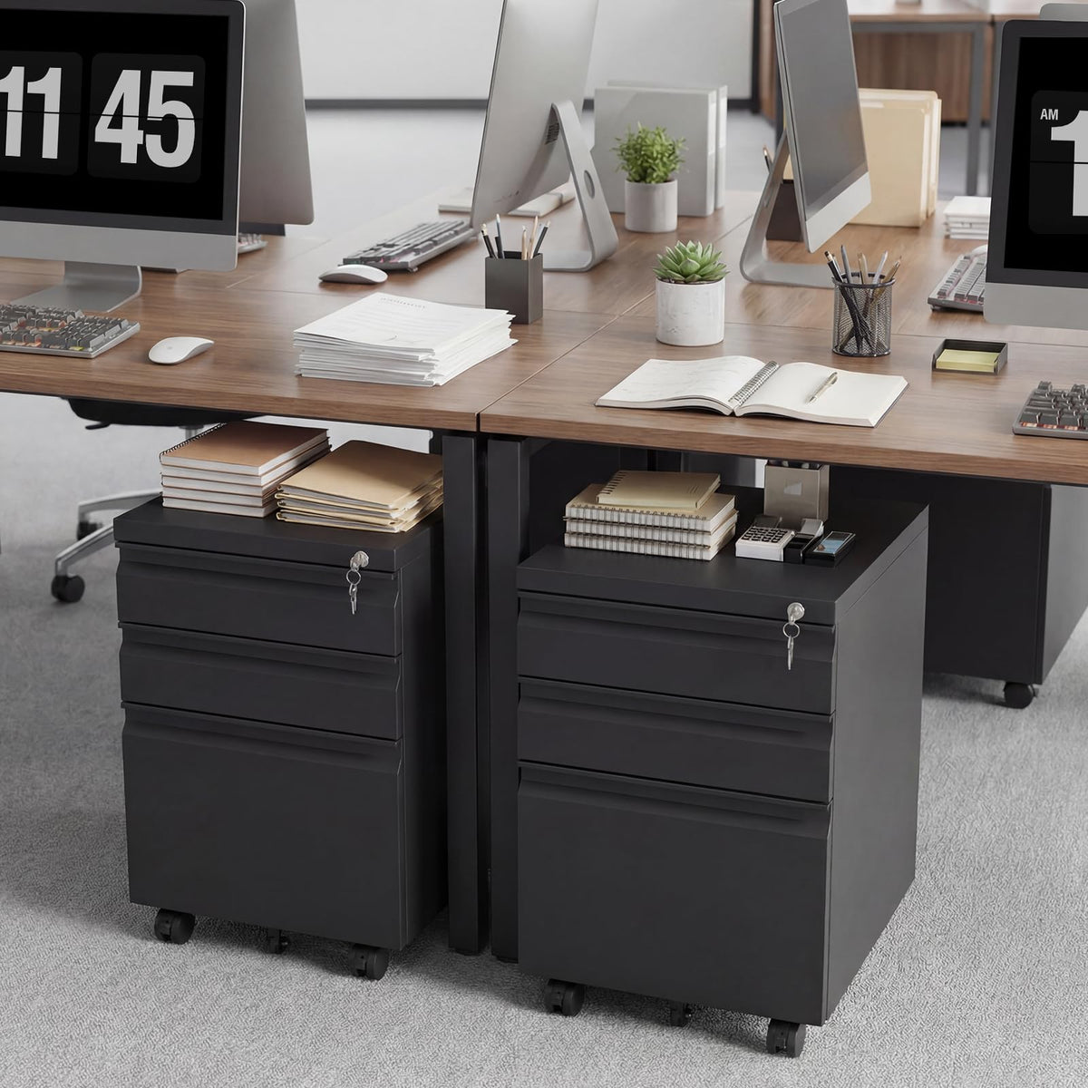 Black 3 Drawer Metal File Cabinet with Lock Q557