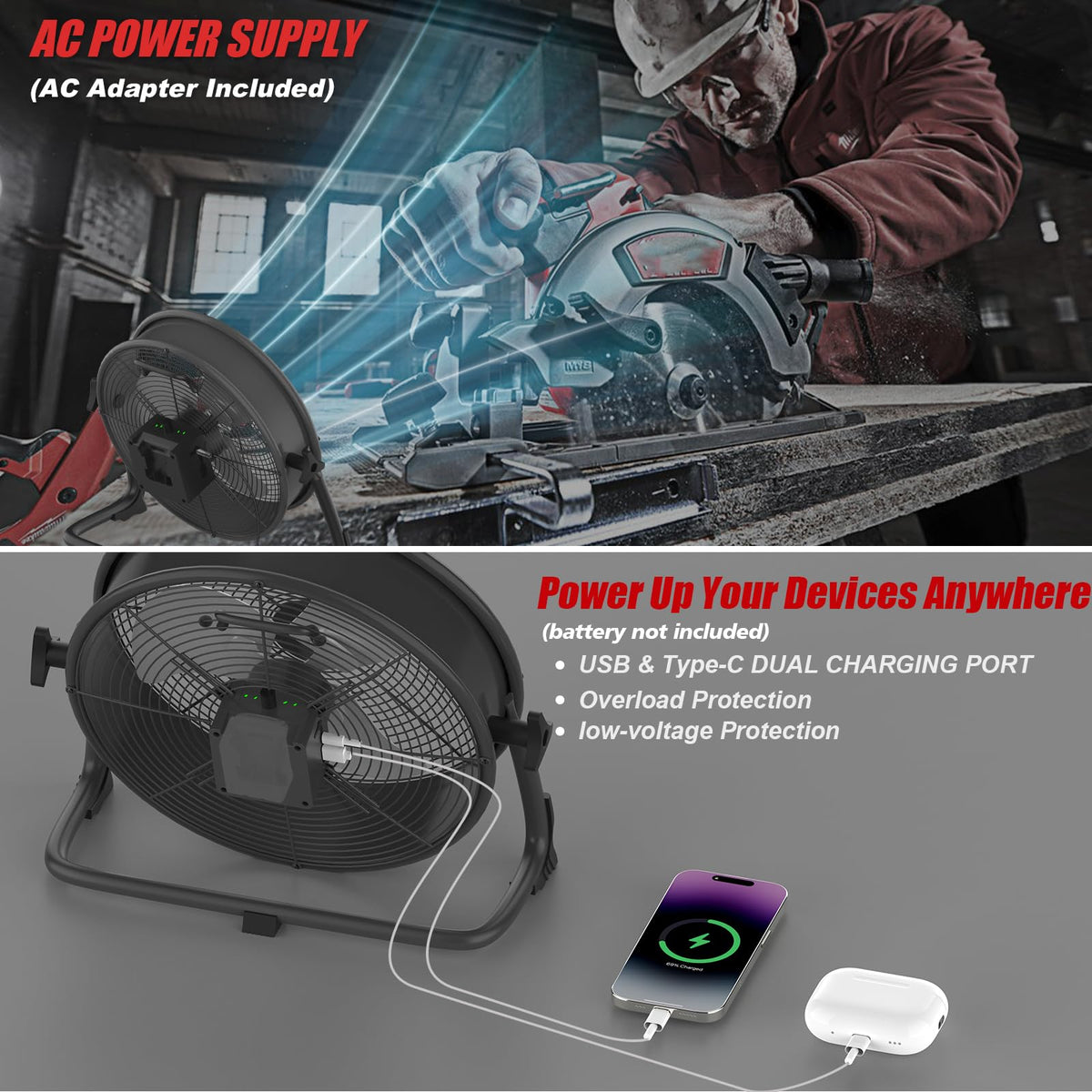 16" Battery Powered Cordless Floor Fan B97064