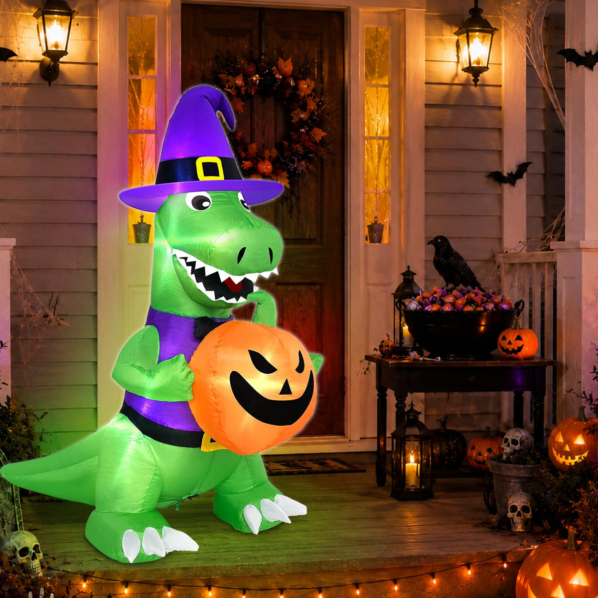4 Ft Halloween Inflatables Witch Dinosaur C74963