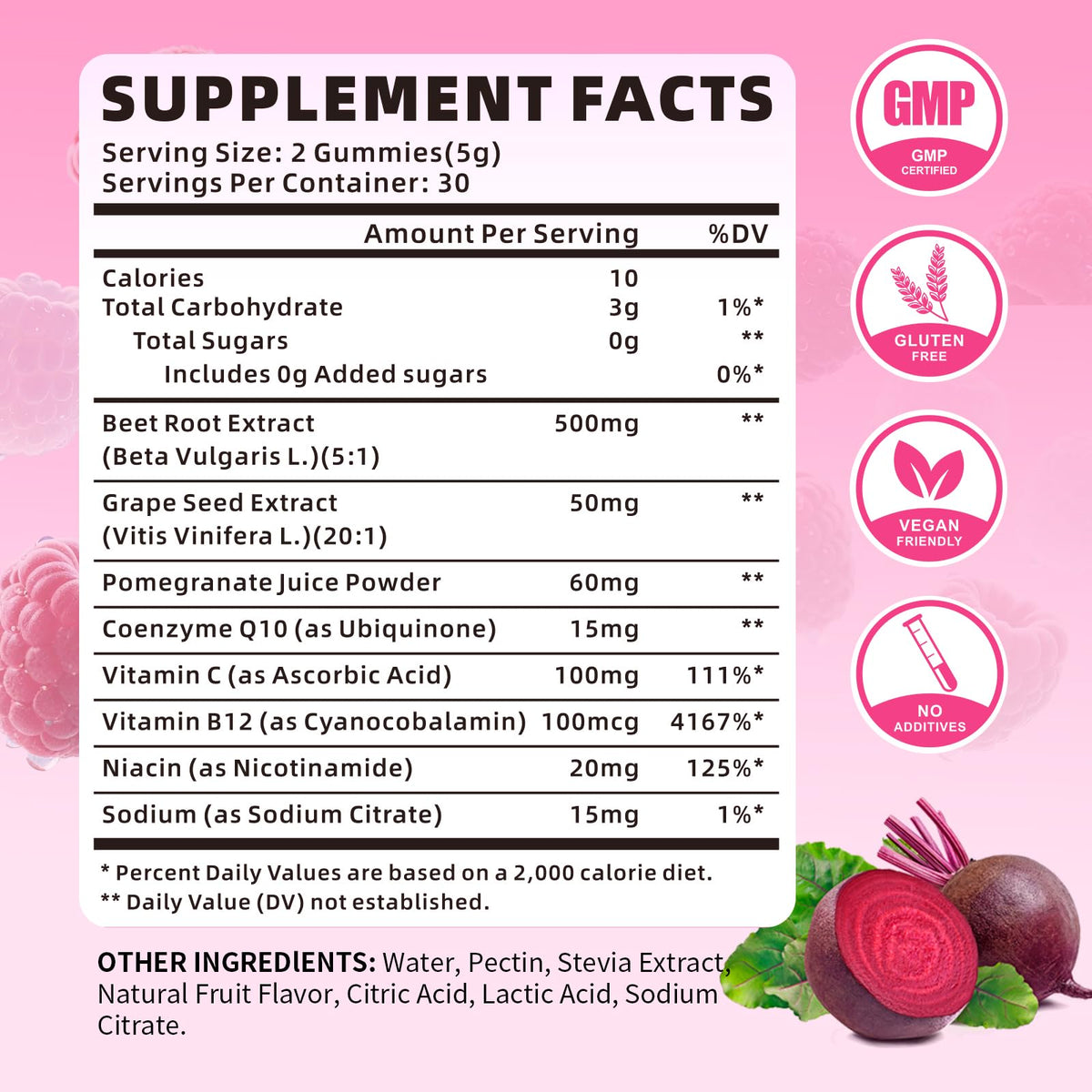 Sugar-Free Vegan Beet Root Gummies 60 Count X30581