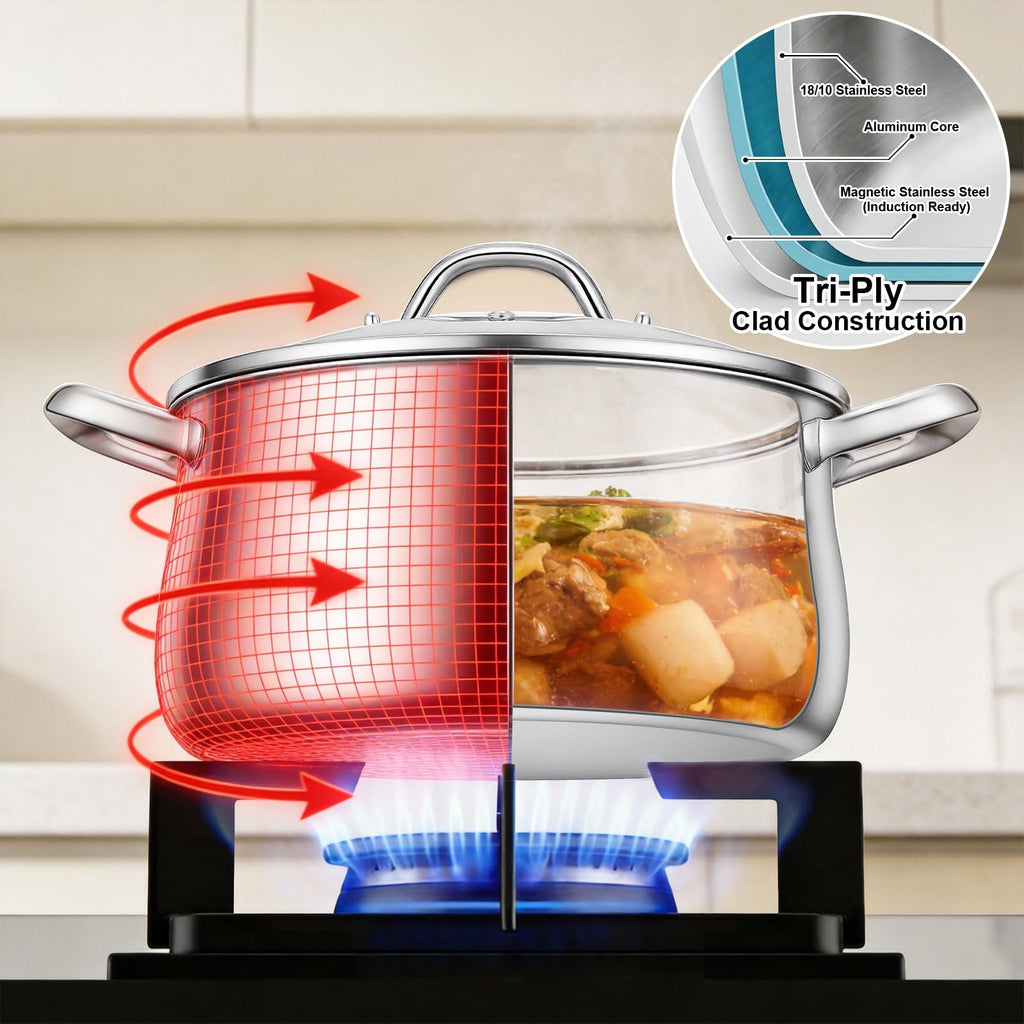8QT Tri-Ply Stainless Steel Stock Pot with Lid G104050
