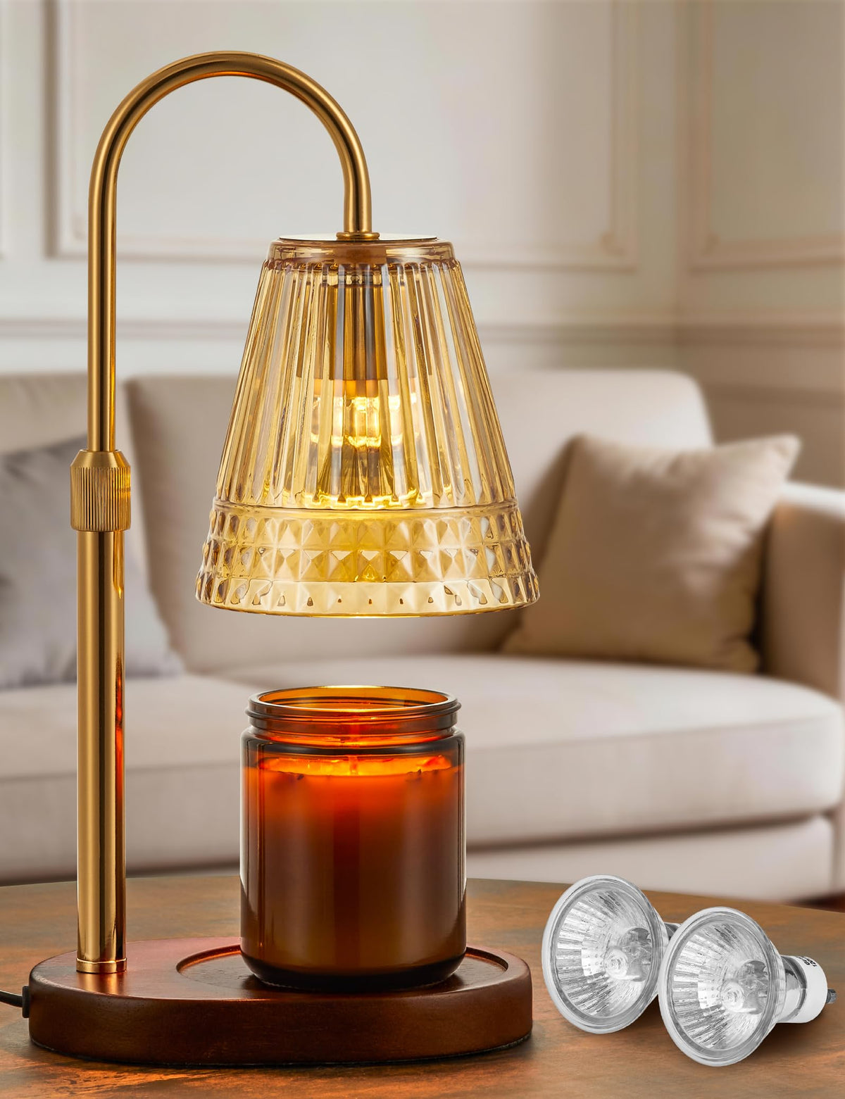 Candle Warmer Lamp with Dimmer & Timer, Adjustable Height, Amber-gold P383599