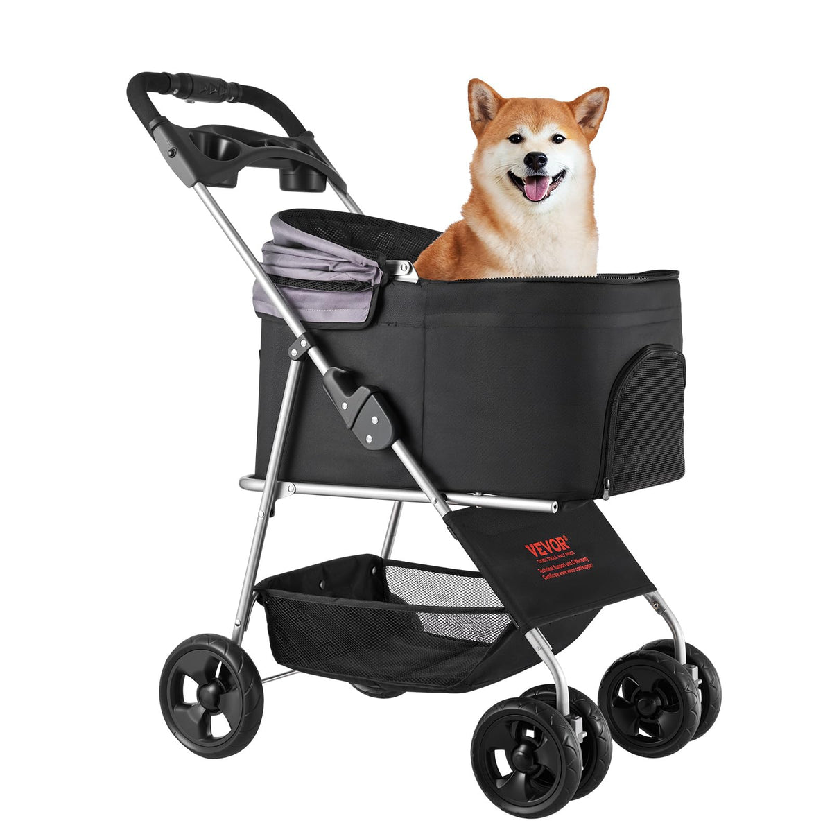 Foldable 4 Wheels Pet Stroller with Detachable Carrier L24536
