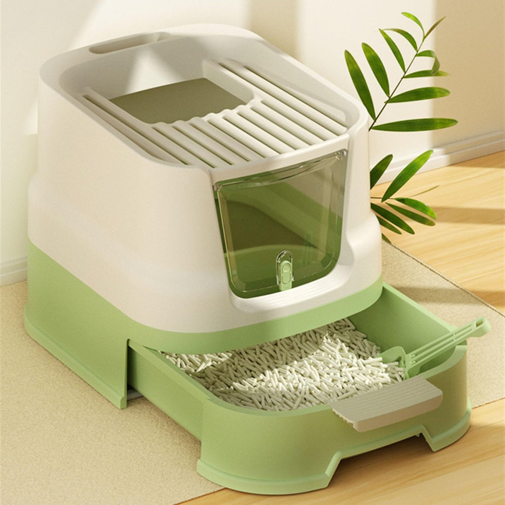 Cat Litter Box with Lid, Top Entry with Scoop, Enclosed Plastic with Drawer Z6998
