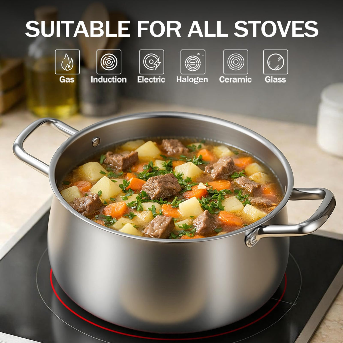 8QT Tri-Ply Stainless Steel Stock Pot with Lid G104050