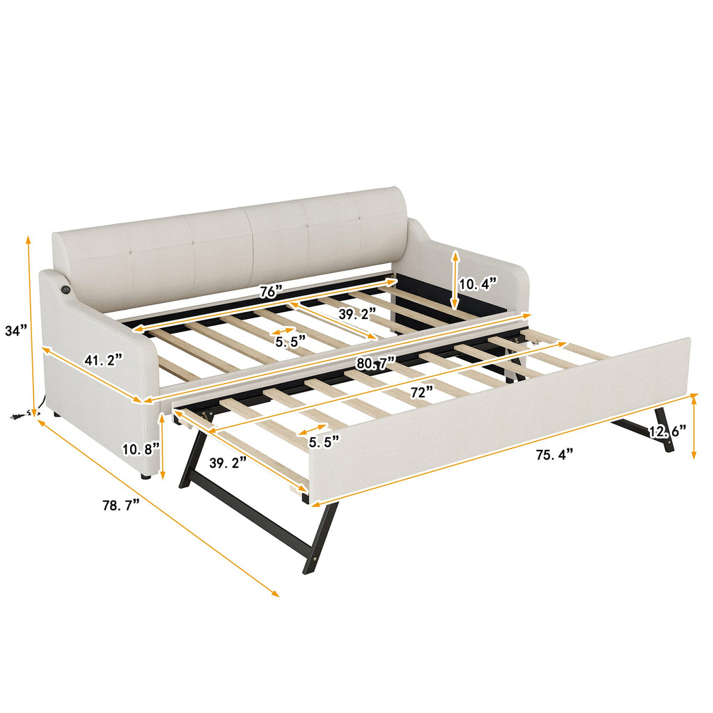 Twin Size Upholstered Daybed with Trundle R48072
