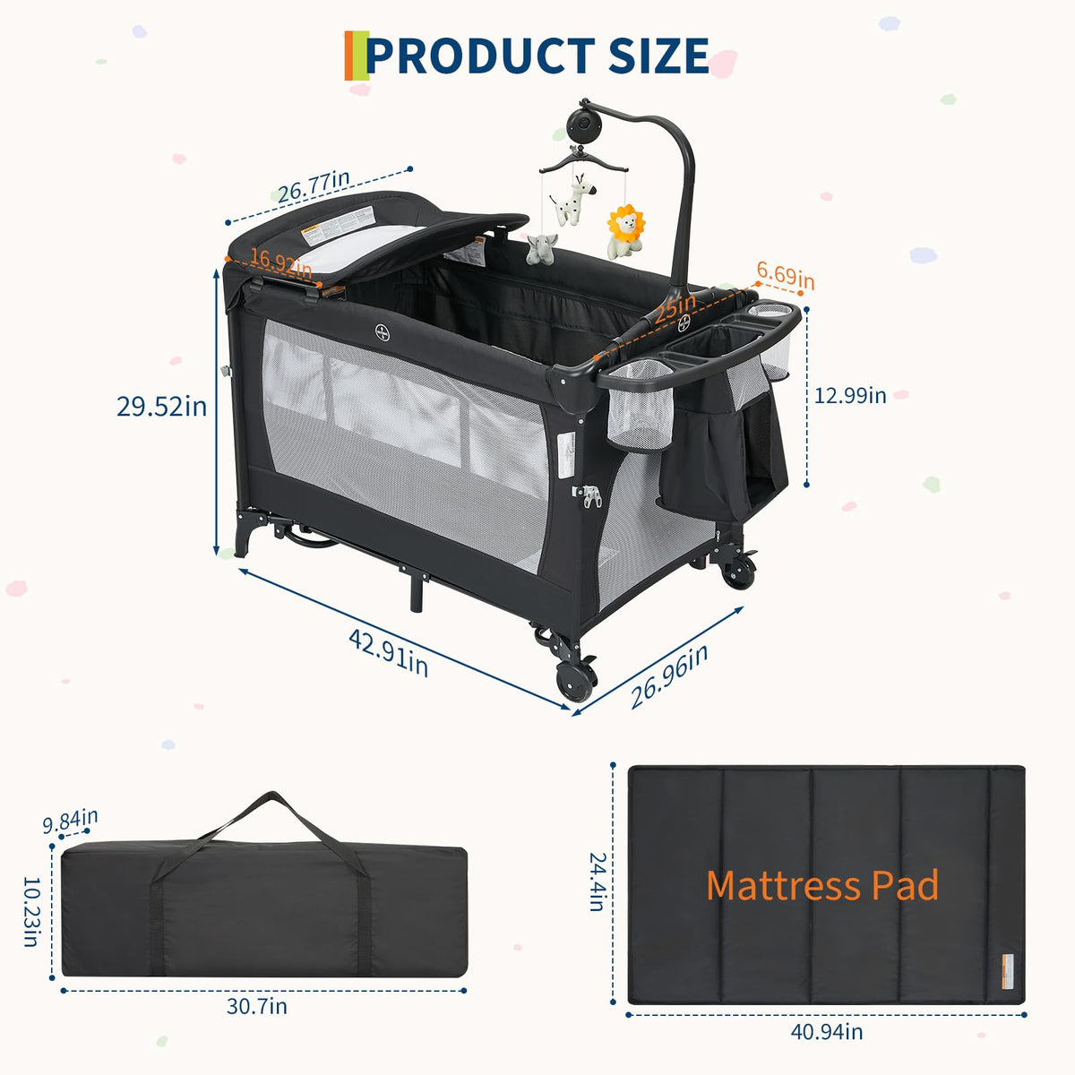 4 in 1 Pack and Play with Bassinet, Changing Table, Playpen and Carry Bag I409784