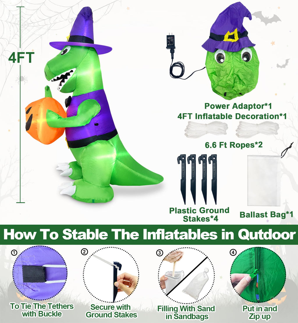 4 Ft Halloween Inflatables Witch Dinosaur C74963