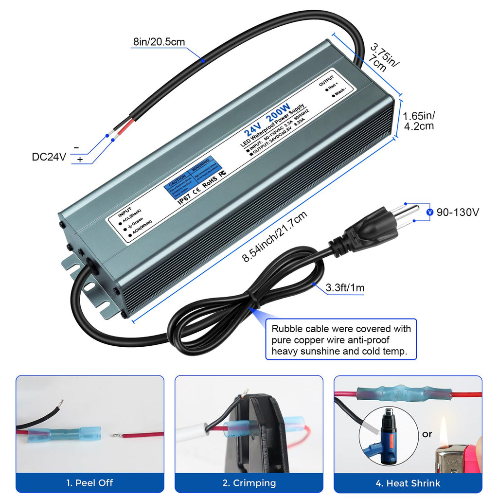 24V 200W IP67 Waterproof LED Power Supply V6613