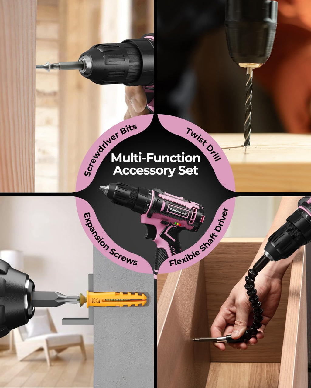 Pink Cordless Drill Set with Battery & Charger J49135