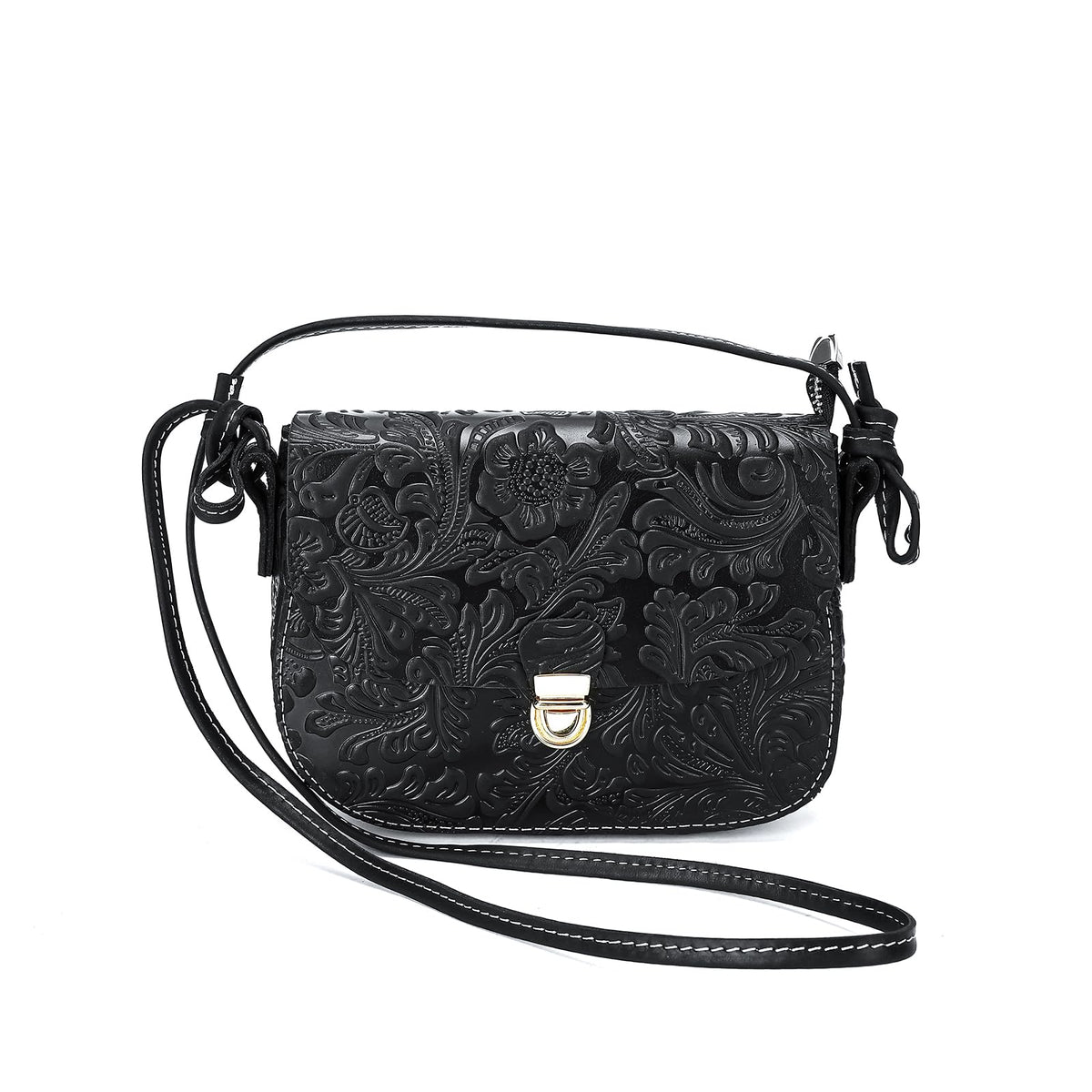 Genuine Leather Floral Embossed Crossbody Bag X567