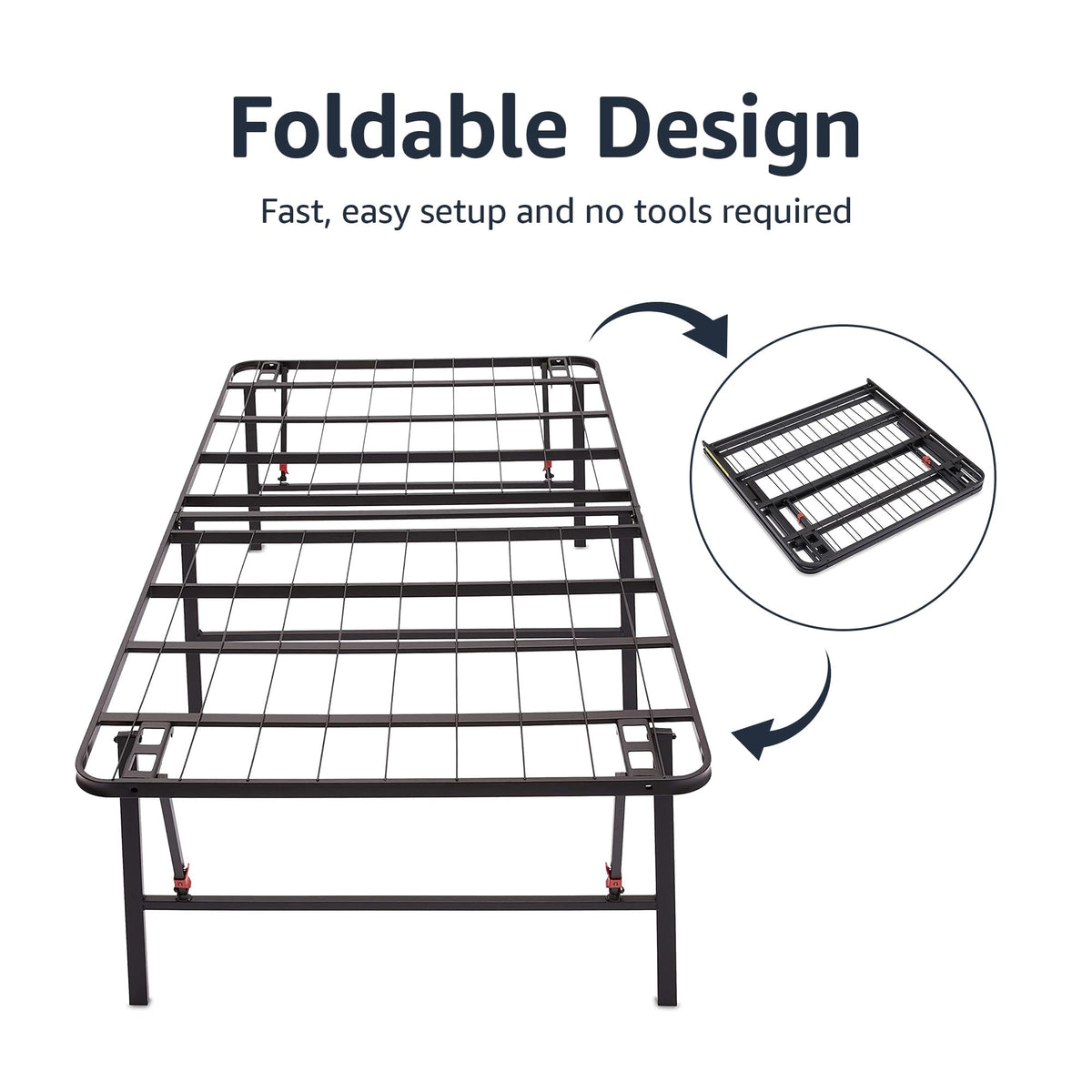 Foldable Metal Platform Bed Frame, 18 Inches High, Twin Size, Black R630141