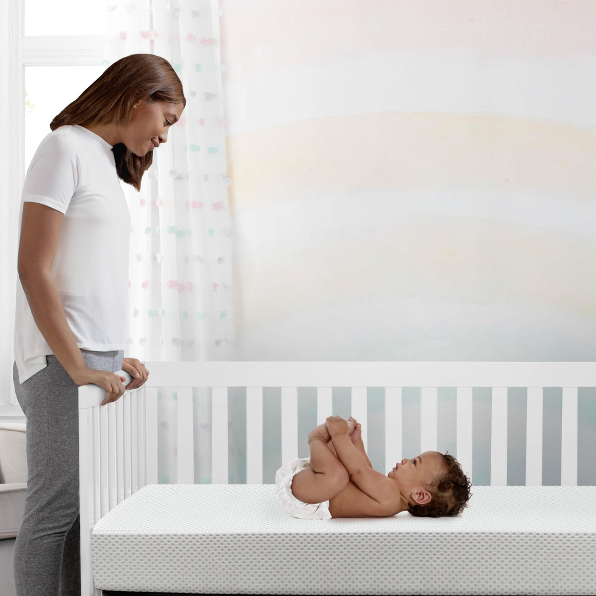White Crib and Toddler Mattress with Removable Machine-Washable Cover G220