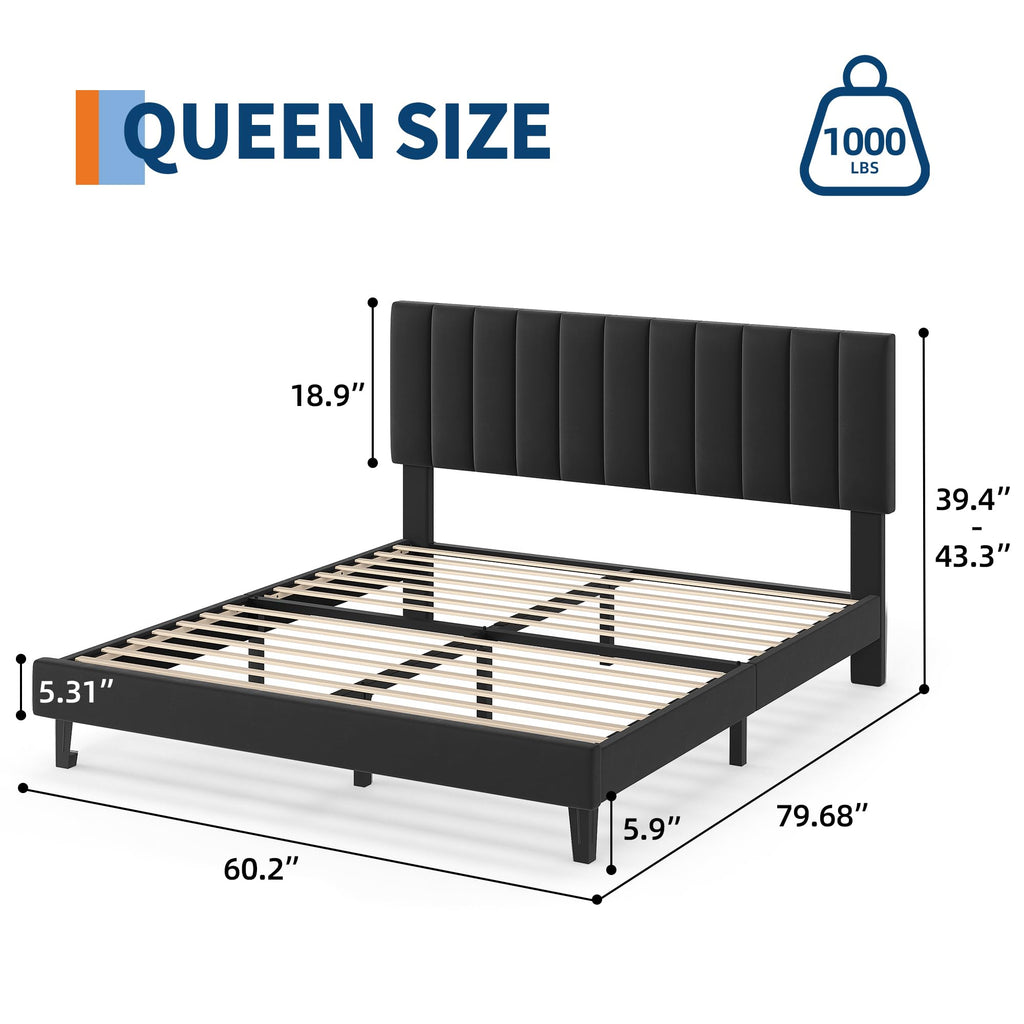 Queen Size Platform Bed Frame with Upholstered Headboard F149