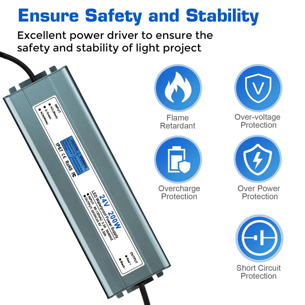 24V 200W IP67 Waterproof LED Power Supply V6613