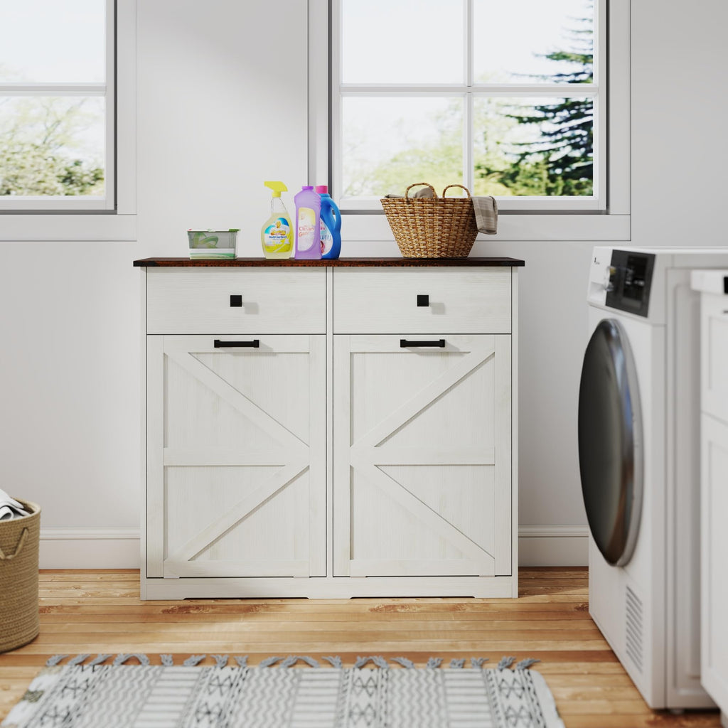 White 20 Gallon Wooden Tilt Out Trash Cabinet V93399