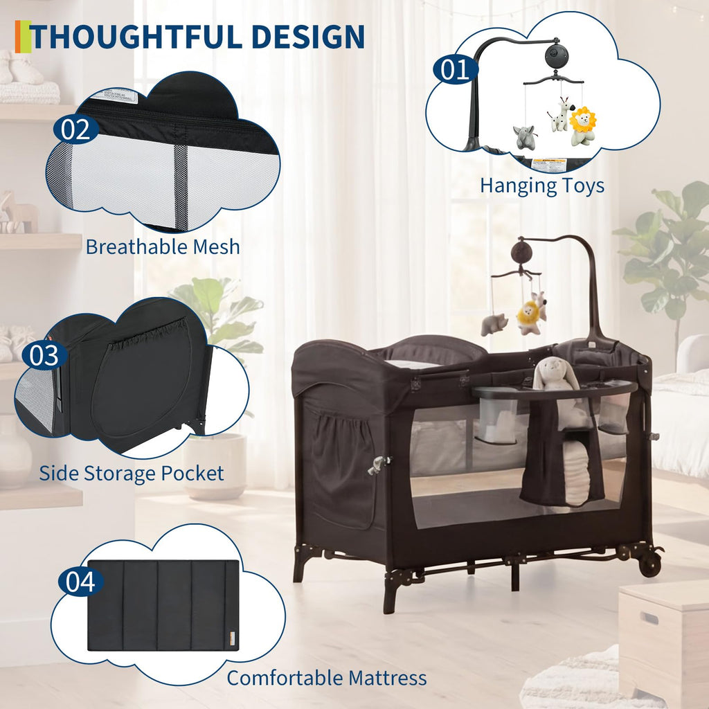 4 in 1 Pack and Play with Bassinet, Changing Table, Playpen and Carry Bag I409784